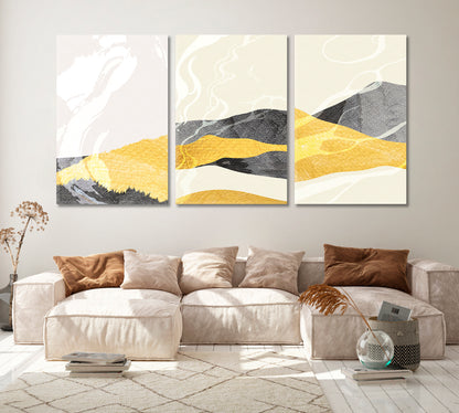 Set of 3 Abstract Mountain Landscape Canvas Print ArtLexy 3 Panels 48”x24” inches 