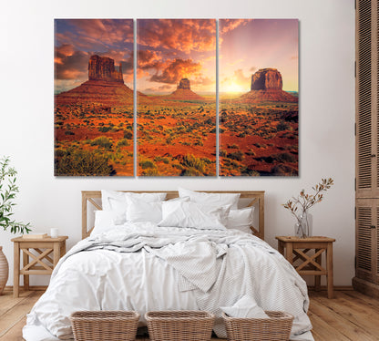 Monument Valley at Sunset Canvas Print ArtLexy 3 Panels 36"x24" inches 