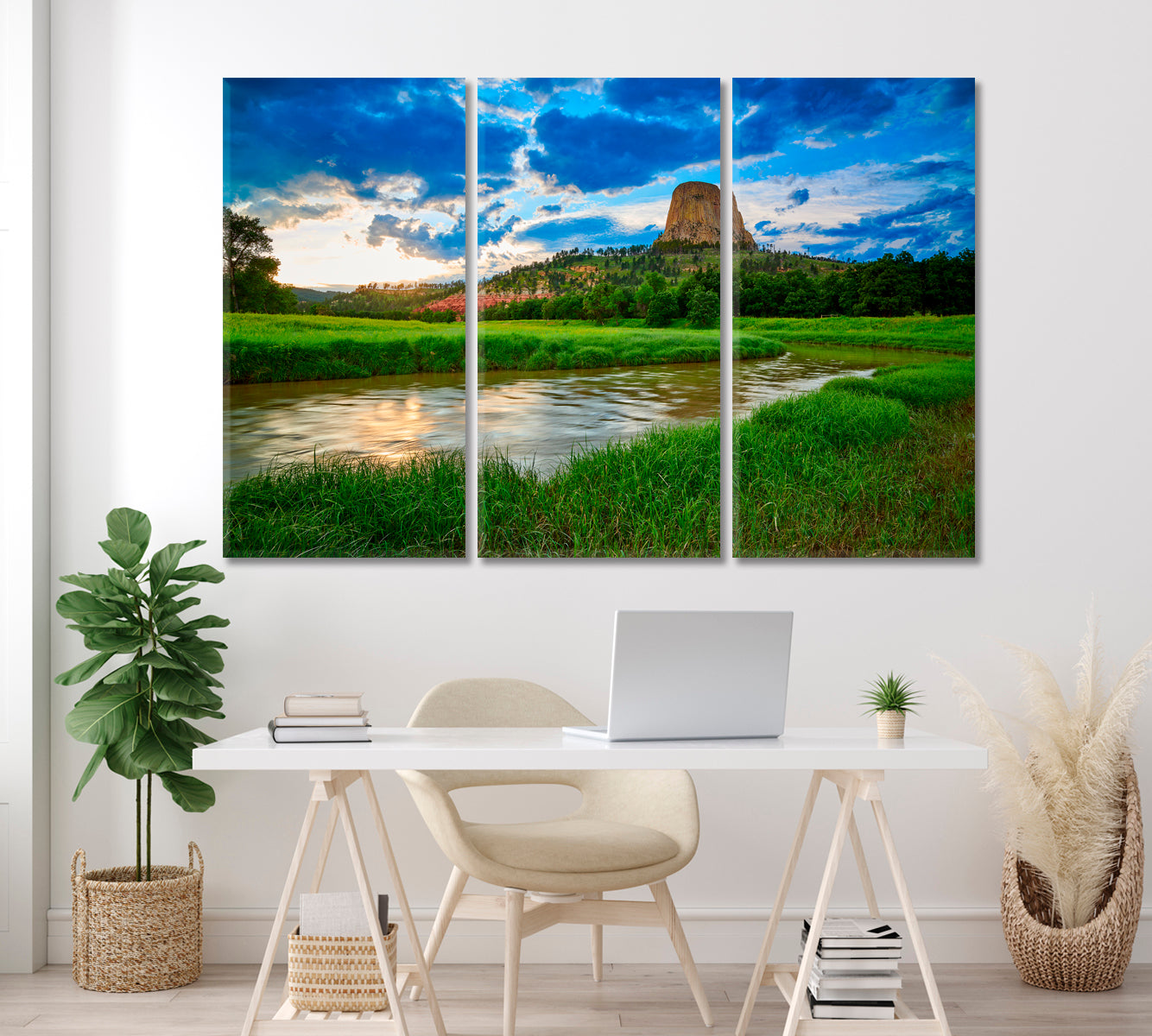 Devils Tower National Monument Wyoming Canvas Print ArtLexy 3 Panels 36"x24" inches 