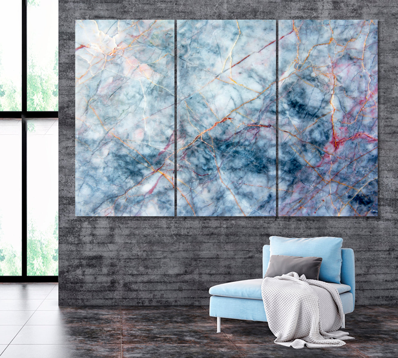 Blue Marble Canvas Print ArtLexy 3 Panels 36"x24" inches 