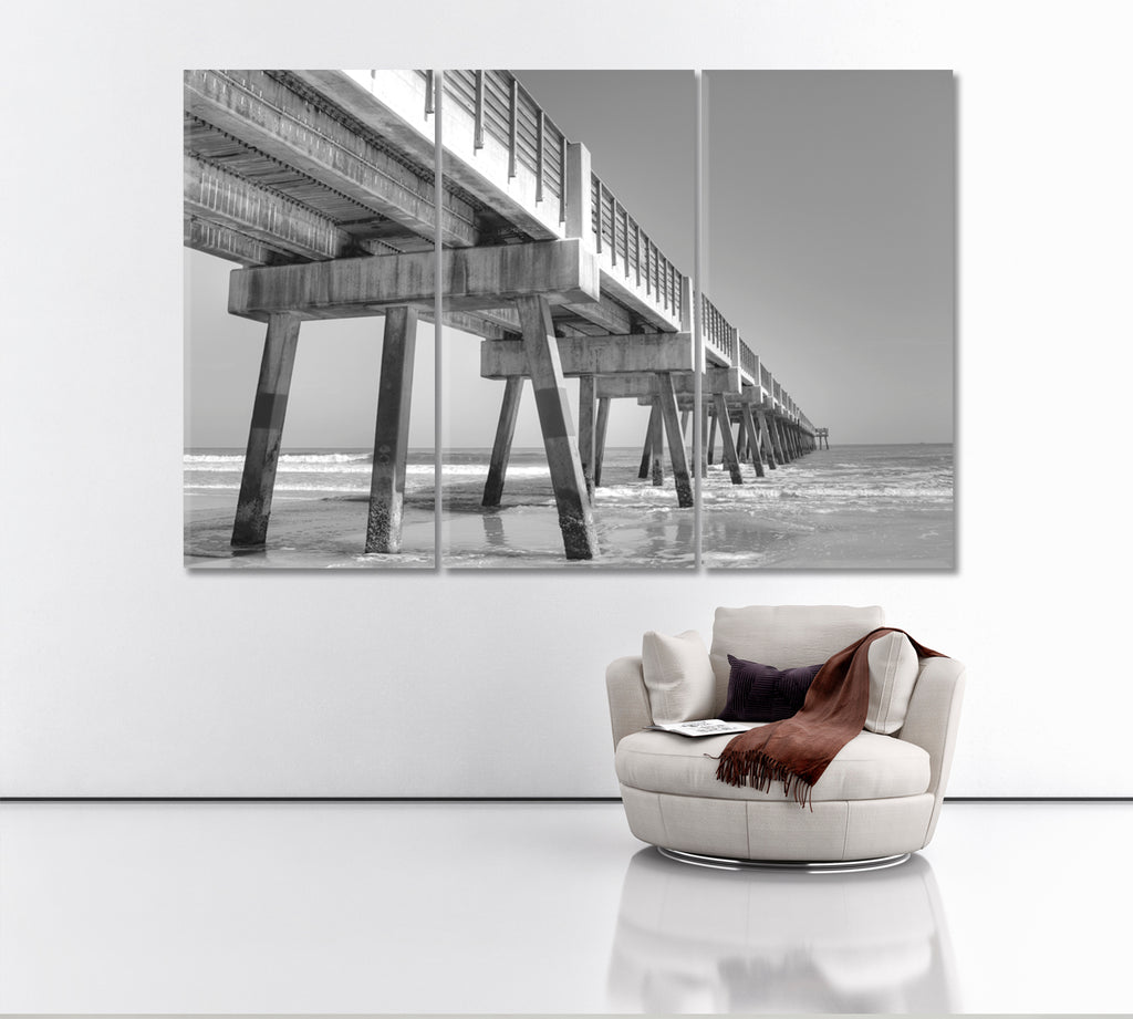 Jacksonville Beach Florida Pier Canvas Print ArtLexy 3 Panels 36"x24" inches 