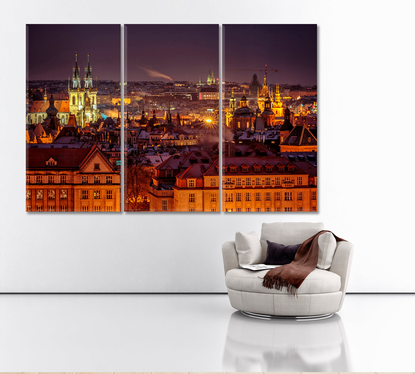 Night View of Prague Czech Republic Canvas Print ArtLexy 3 Panels 36"x24" inches 