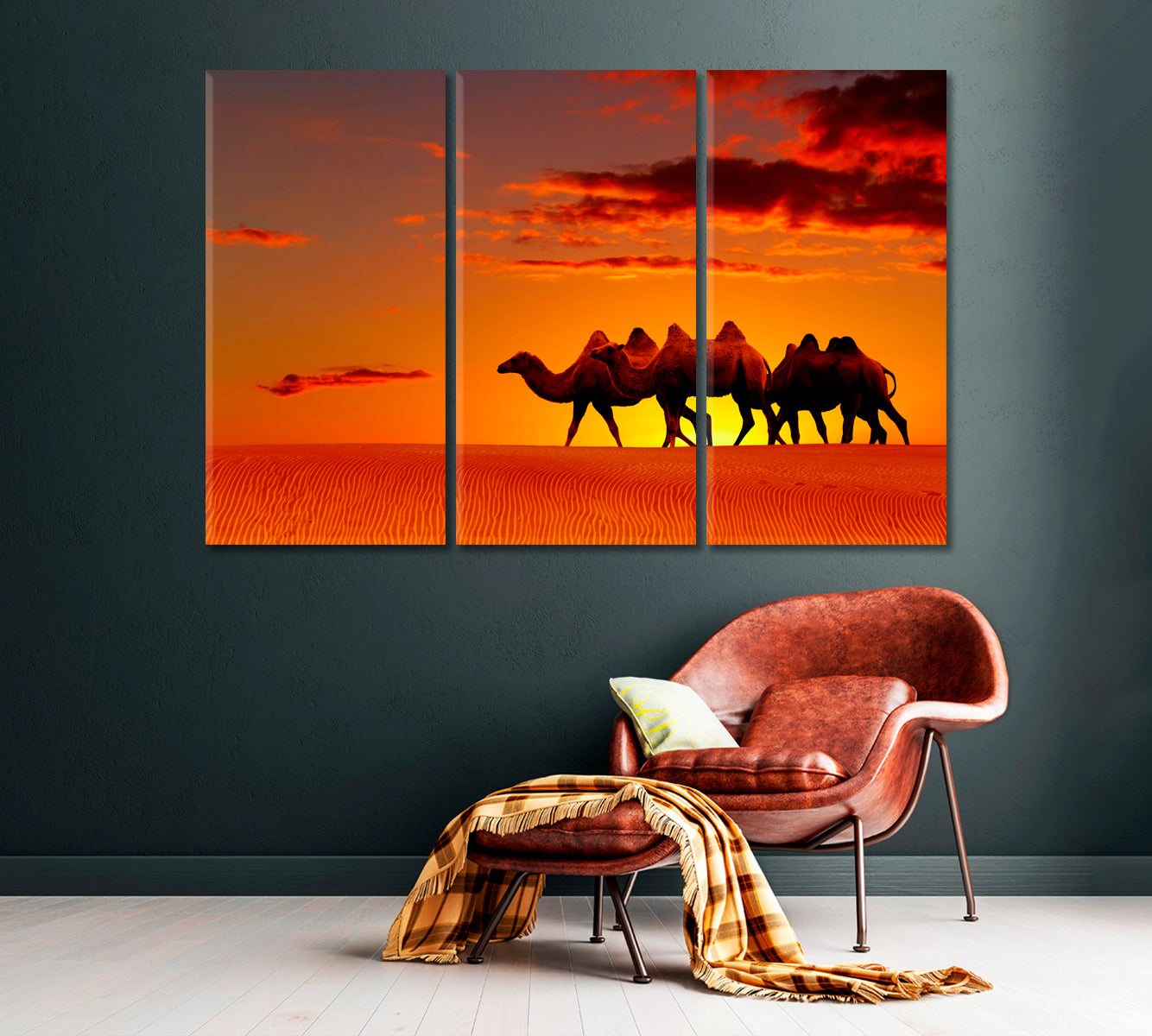 Camels in Desert at Sunset Canvas Print ArtLexy   