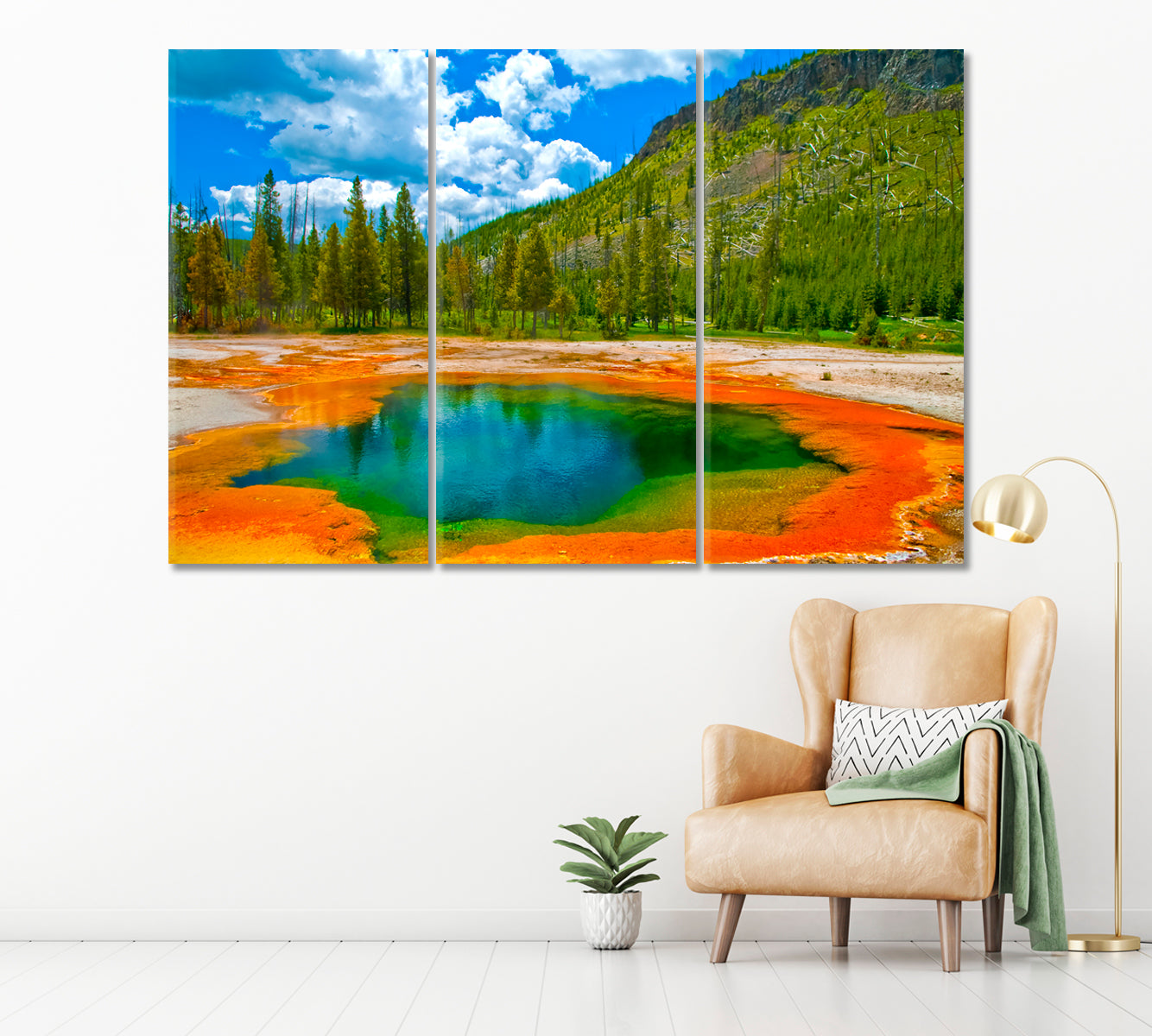 Crested Pool Yellowstone National Park Wyoming Canvas Print ArtLexy 3 Panels 36"x24" inches 