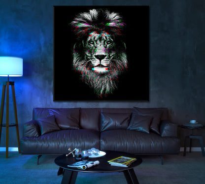 Holographic Glitch Art Lion Canvas Print ArtLexy   