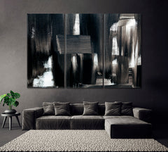 Abstract Black Brush Strokes Canvas Print ArtLexy 3 Panels 36"x24" inches 