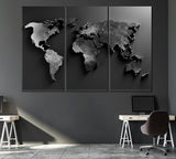 World Map Canvas Print ArtLexy 3 Panels 36"x24" inches 