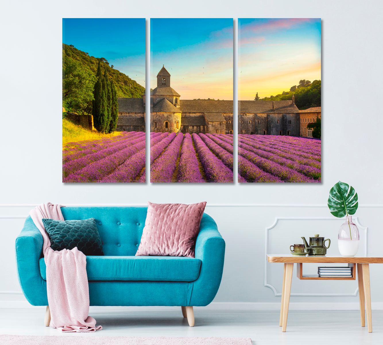Senanque Abbey with Lavender Field Provence France Canvas Print ArtLexy 3 Panels 36"x24" inches 