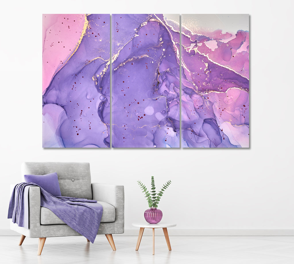 Abstract Marble Mixed Ink Pattern Canvas Print ArtLexy 3 Panels 36"x24" inches 