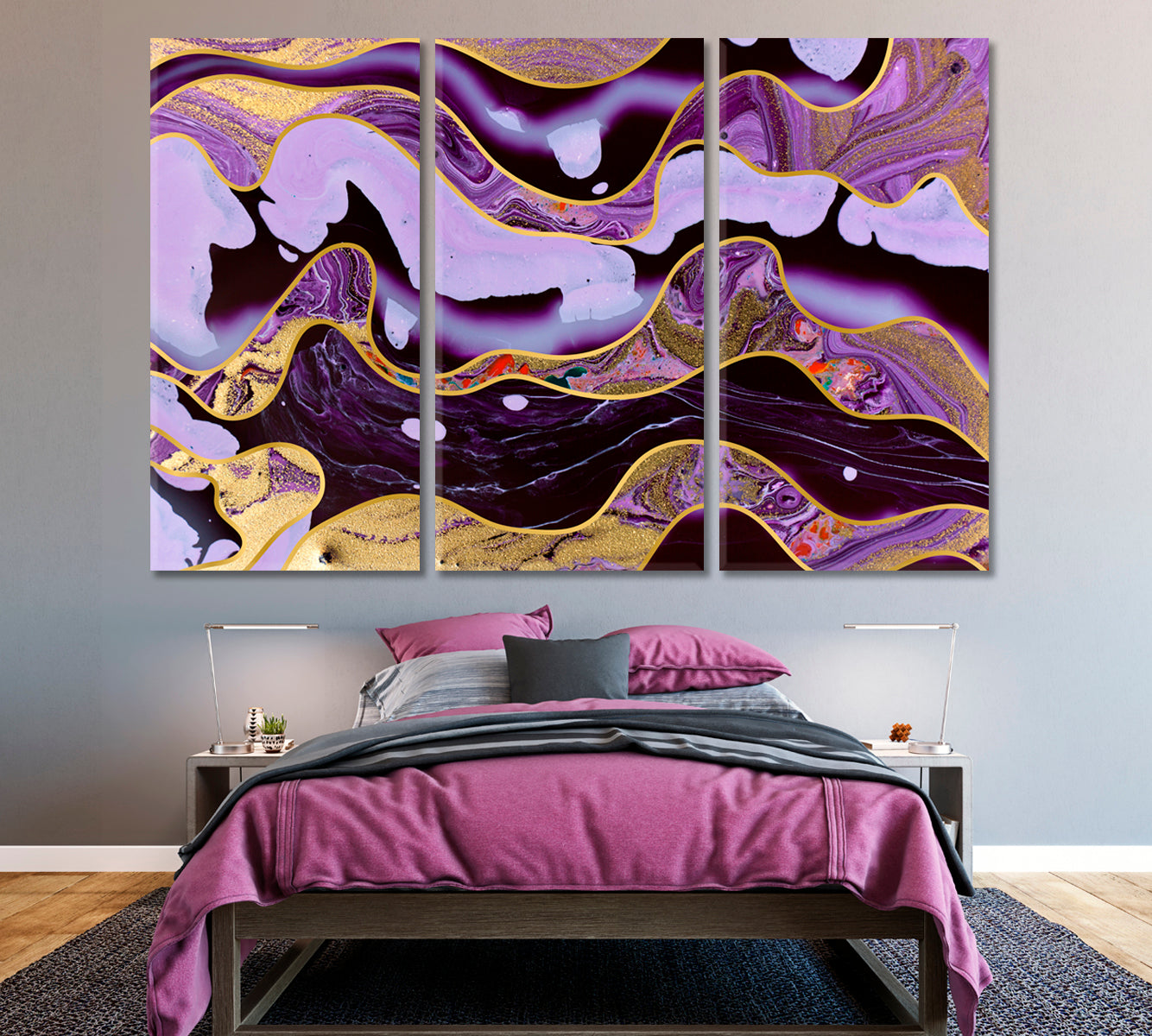 Trendy Mixed Purple Abstract Pattern Canvas Print ArtLexy 3 Panels 36"x24" inches 