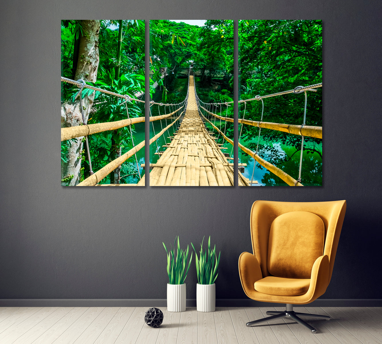 Bamboo Hanging Bridge in Tropical Forest Canvas Print ArtLexy   