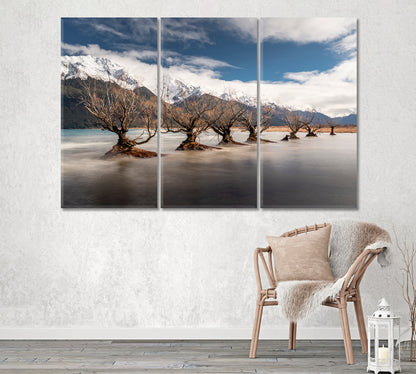 Willow Trees in Lake Wakatipu New Zealand Canvas Print ArtLexy 3 Panels 36"x24" inches 