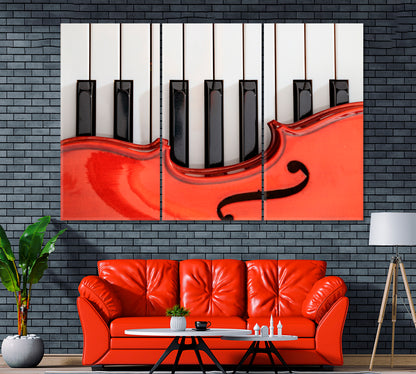 Classical Violin on Piano Keys Canvas Print ArtLexy 3 Panels 36"x24" inches 