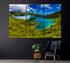 Lagoa do Fogo Lake Azores Portugal Canvas Print ArtLexy 3 Panels 36"x24" inches 