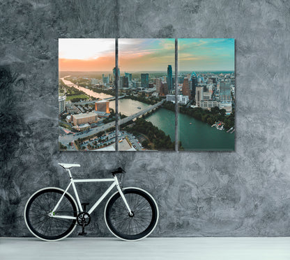 Austin Texas Cityscape with Colorado River Canvas Print ArtLexy 3 Panels 36"x24" inches 