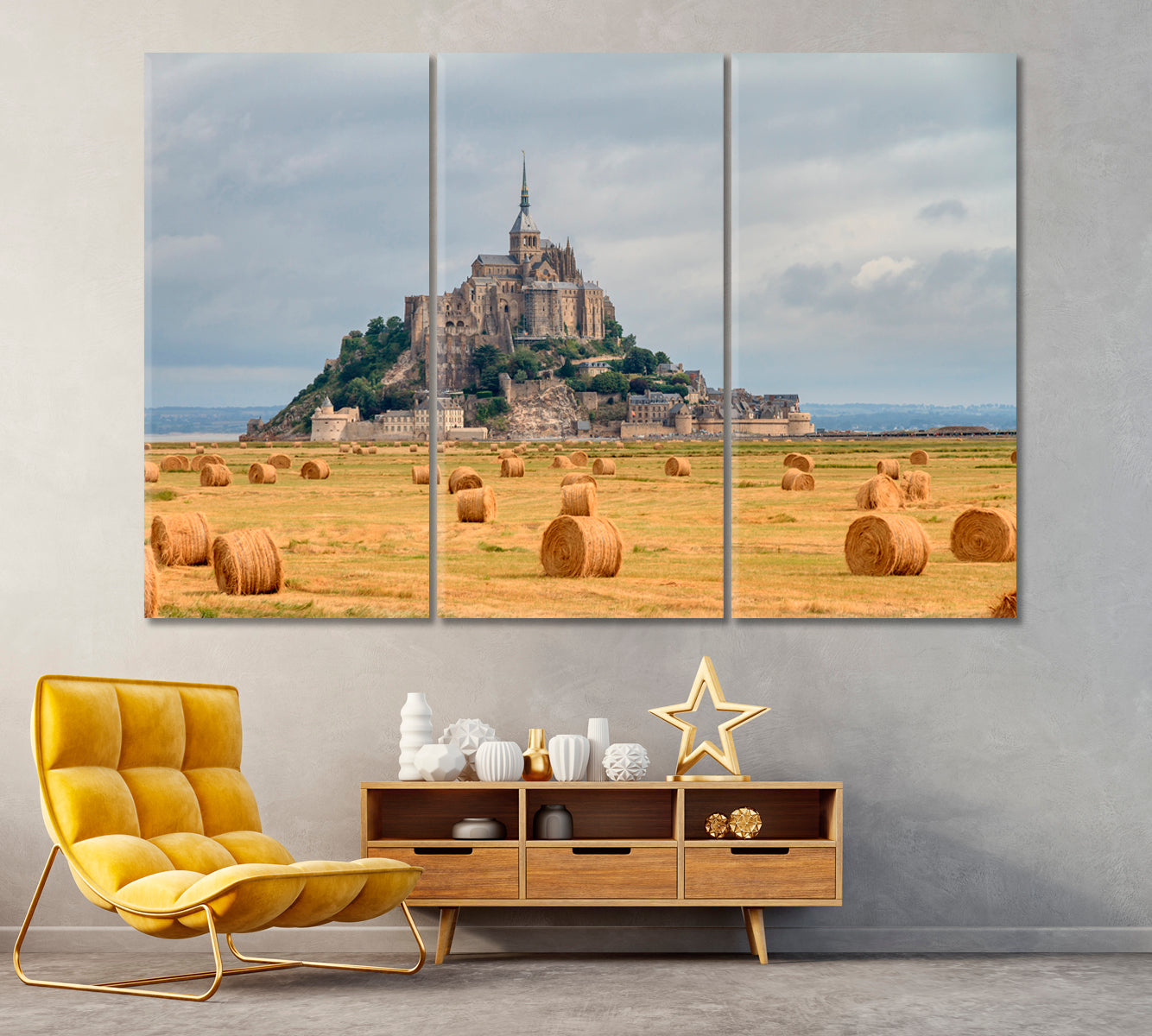 Mont Saint Michel France Canvas Print ArtLexy 3 Panels 36"x24" inches 