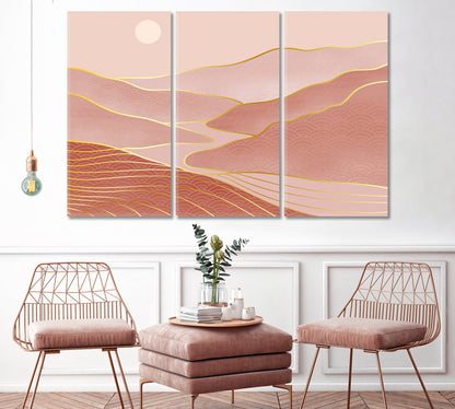 Abstract Minimalist Mountain Landscape Canvas Print ArtLexy 3 Panels 36"x24" inches 