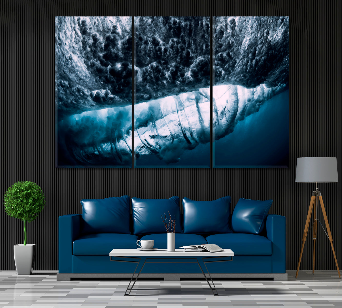 Ocean Wave Underwater with Air Bubbles Canvas Print ArtLexy 3 Panels 36"x24" inches 