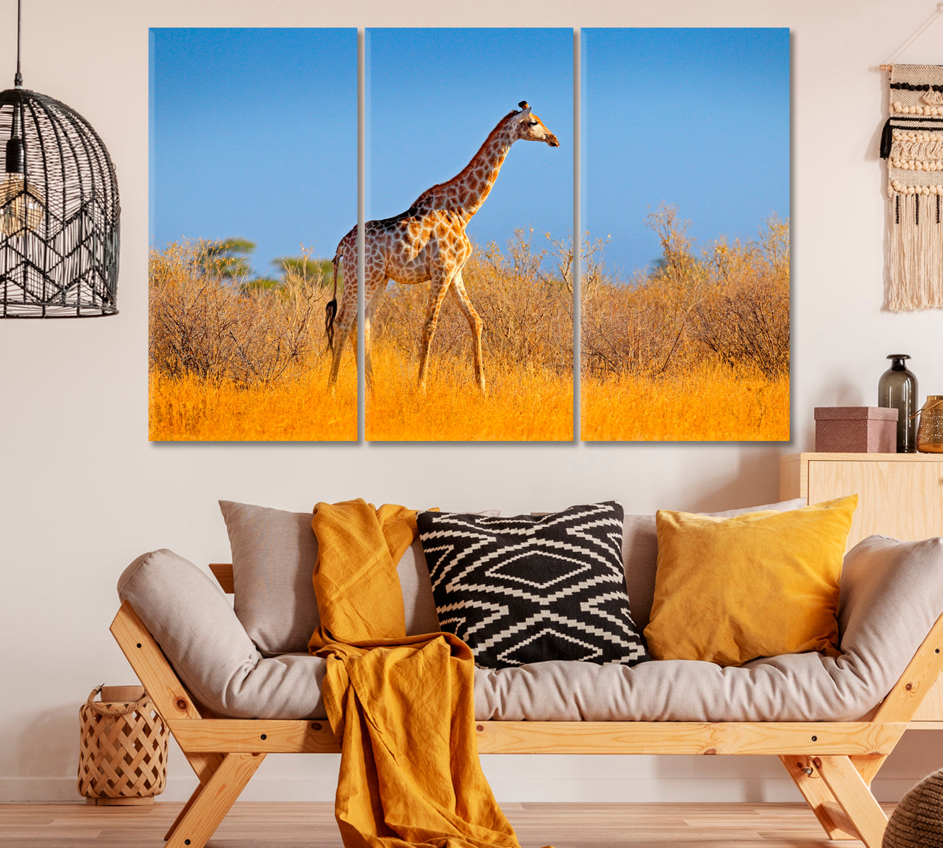 Giraffe in Botswana Africa Canvas Print ArtLexy 3 Panels 36"x24" inches 