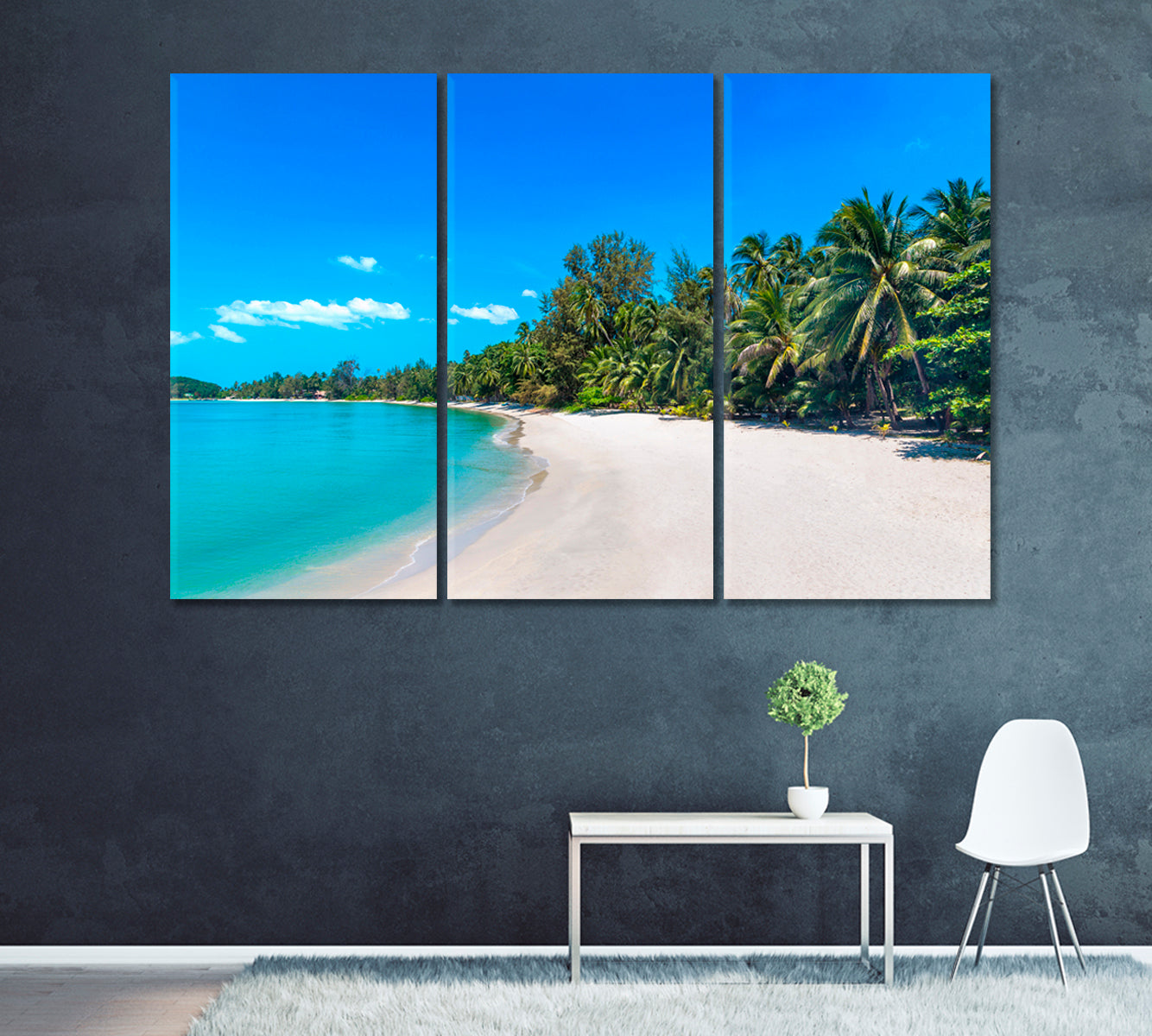 Tropical Beach with Palm Trees Koh Samui Island Thailand Canvas Print ArtLexy 3 Panels 36"x24" inches 