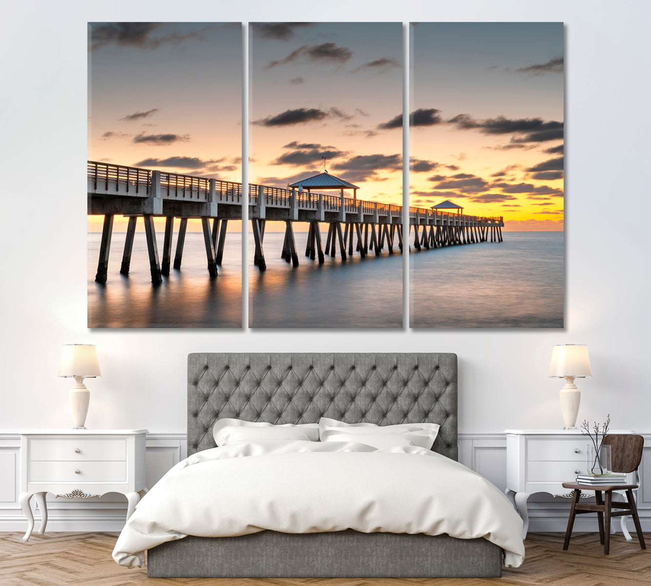 Juno Beach Pier Florida Canvas Print ArtLexy 3 Panels 36"x24" inches 