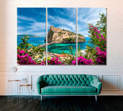 Aragonese Castle Ischia Island Italy Canvas Print ArtLexy 3 Panels 36"x24" inches 