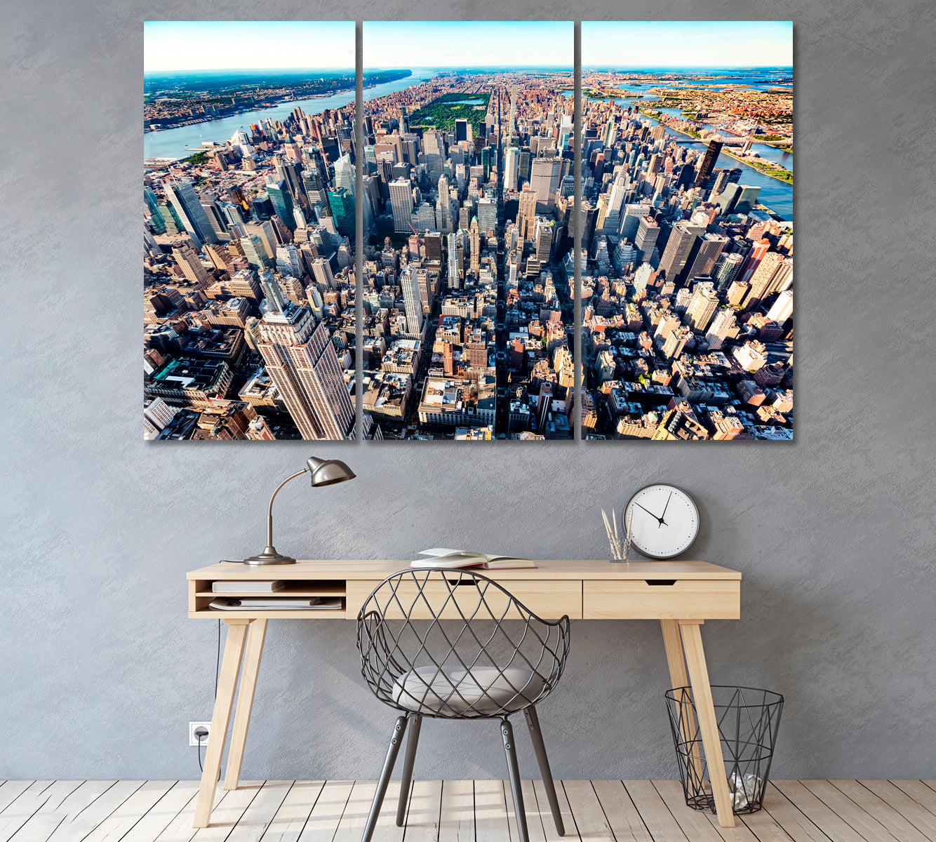 Aerial view of Manhattan, NY and Central Park Canvas Print ArtLexy 3 Panels 36"x24" inches 