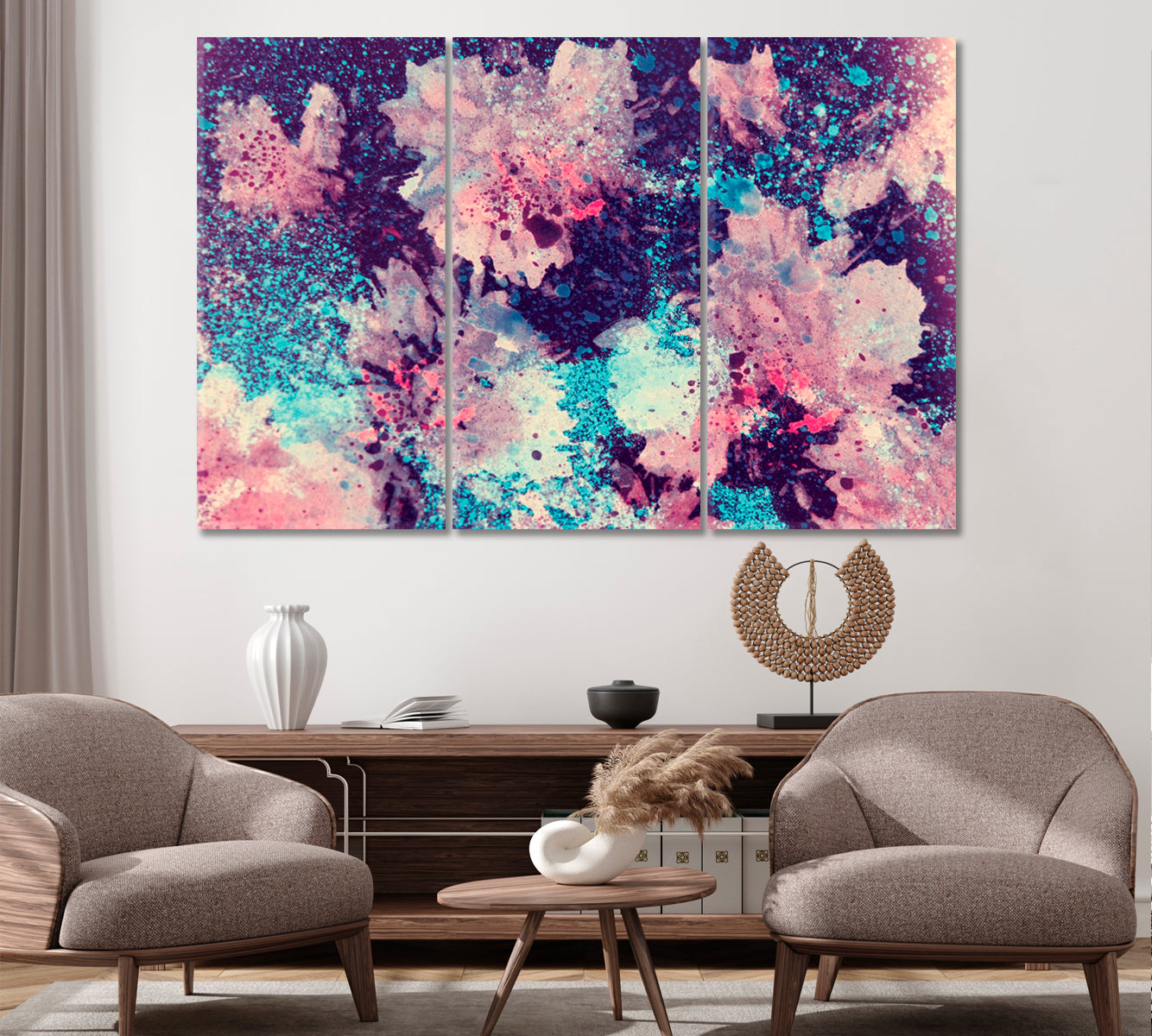 Abstract Flowers in Impressionism Style Canvas Print ArtLexy 3 Panels 36"x24" inches 