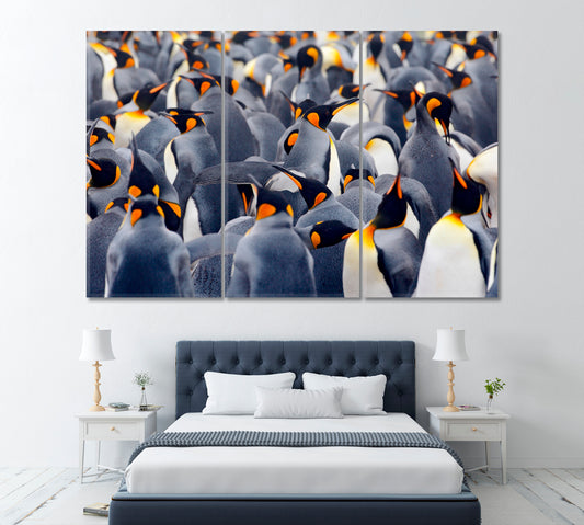 King Penguins Falkland Islands Canvas Print ArtLexy 3 Panels 36"x24" inches 