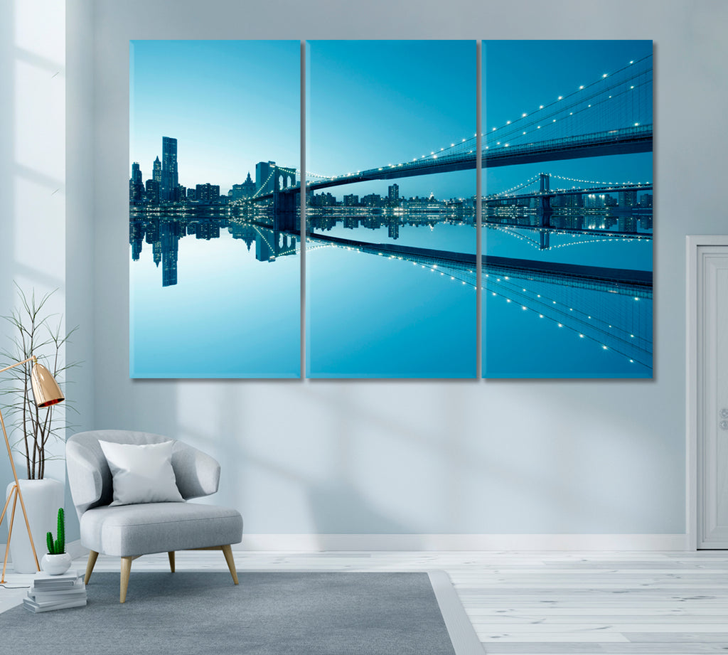 Manhattan Skyline and Brooklyn Bridge Canvas Print ArtLexy 3 Panels 36"x24" inches 