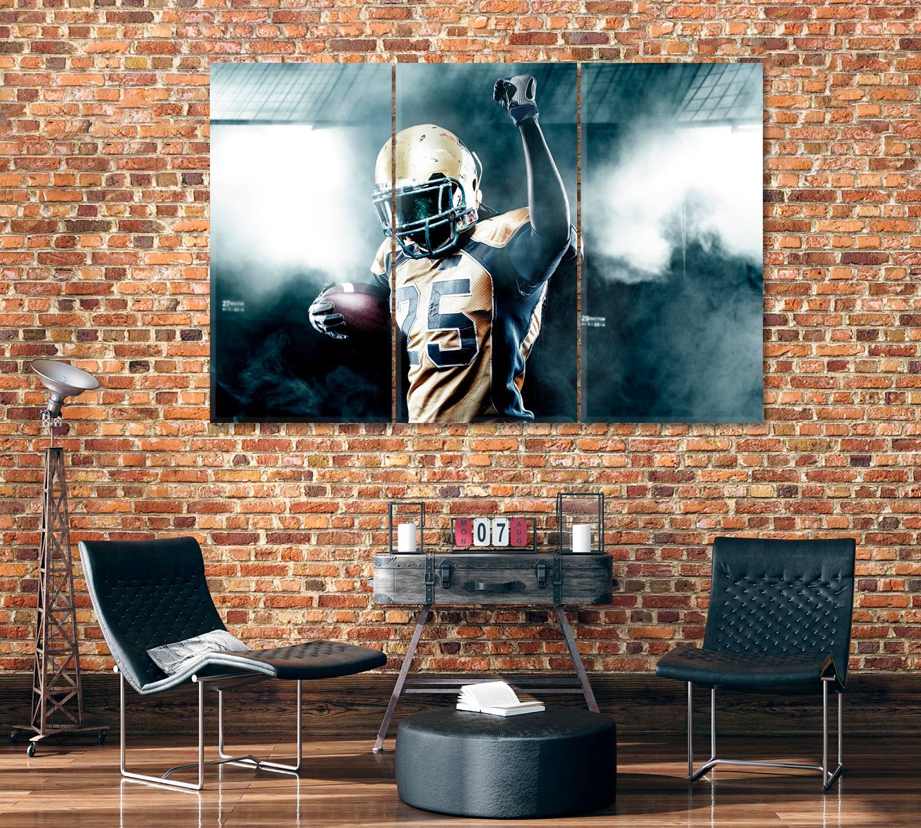 American Football Player Canvas Print ArtLexy 3 Panels 36"x24" inches 