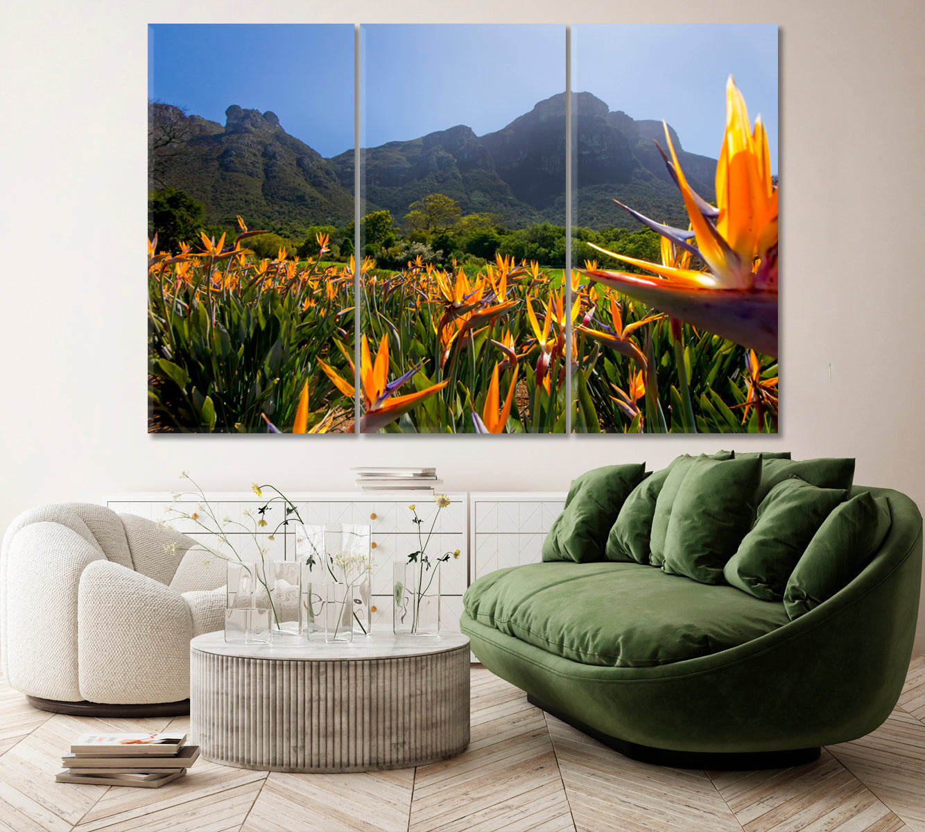 Strelitzia Flowers (Bird of Paradise Flower) at Kirstenbosch Gardens Cape Town South Africa Canvas Print ArtLexy 3 Panels 36"x24" inches 