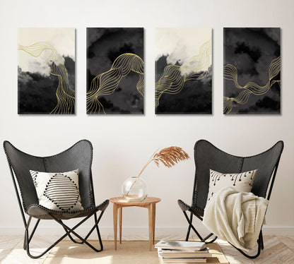 Set of 4 Vertical Minimalist Abstract Mountains Landscapes Canvas Print ArtLexy   