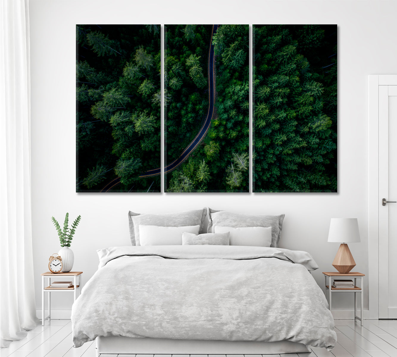 Winding Road in Forest Canvas Print ArtLexy 3 Panels 36"x24" inches 