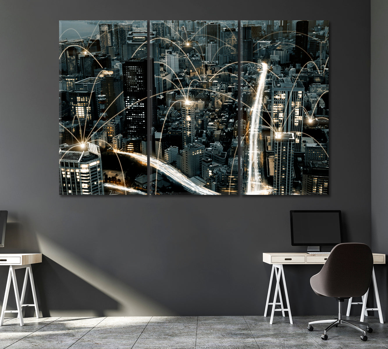 City Network Canvas Print ArtLexy 3 Panels 36"x24" inches 