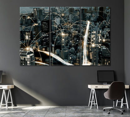 City Network Canvas Print ArtLexy 3 Panels 36"x24" inches 