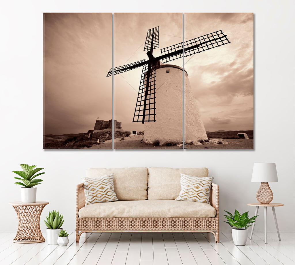 Windmill in Consuegra near Toledo Spain Canvas Print ArtLexy 3 Panels 36"x24" inches 