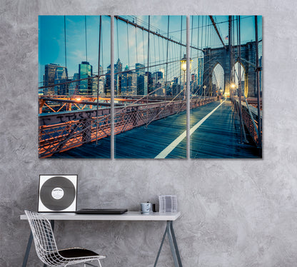 Brooklyn Bridge at Night New York City Canvas Print ArtLexy 3 Panels 36"x24" inches 