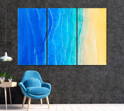 Abstract Blue Sea and Sand Beach Canvas Print ArtLexy 3 Panels 36"x24" inches 