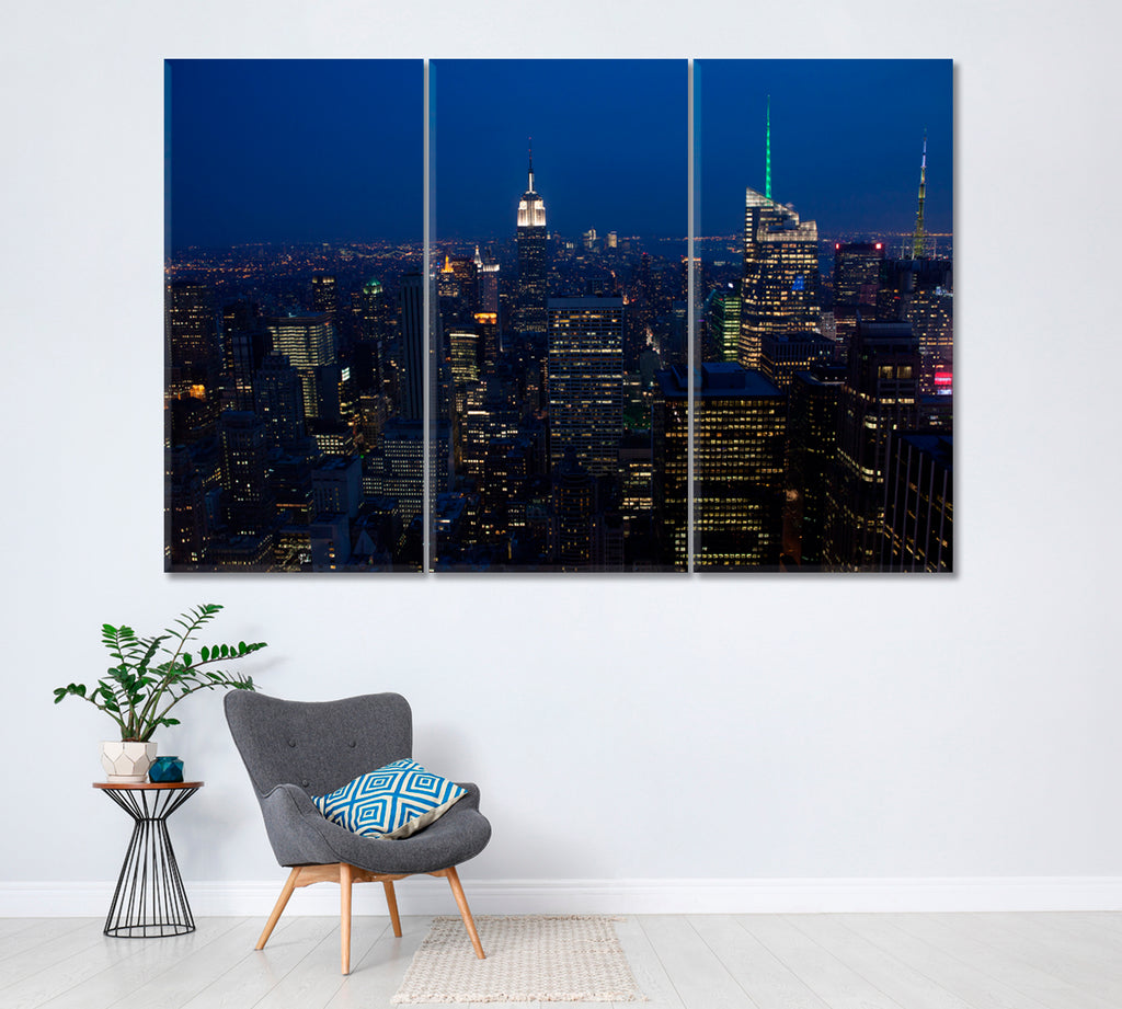 New York at Night Canvas Print ArtLexy 3 Panels 36"x24" inches 