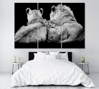 Lion Family Canvas Print ArtLexy 3 Panels 36"x24" inches 