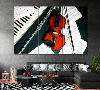 Musical Instruments with Music Notes Canvas Print ArtLexy 3 Panels 36"x24" inches 
