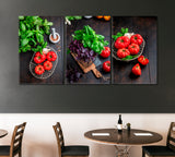 Set of 3 Bunches of Basil and Juicy Tomatoes Canvas Print ArtLexy   