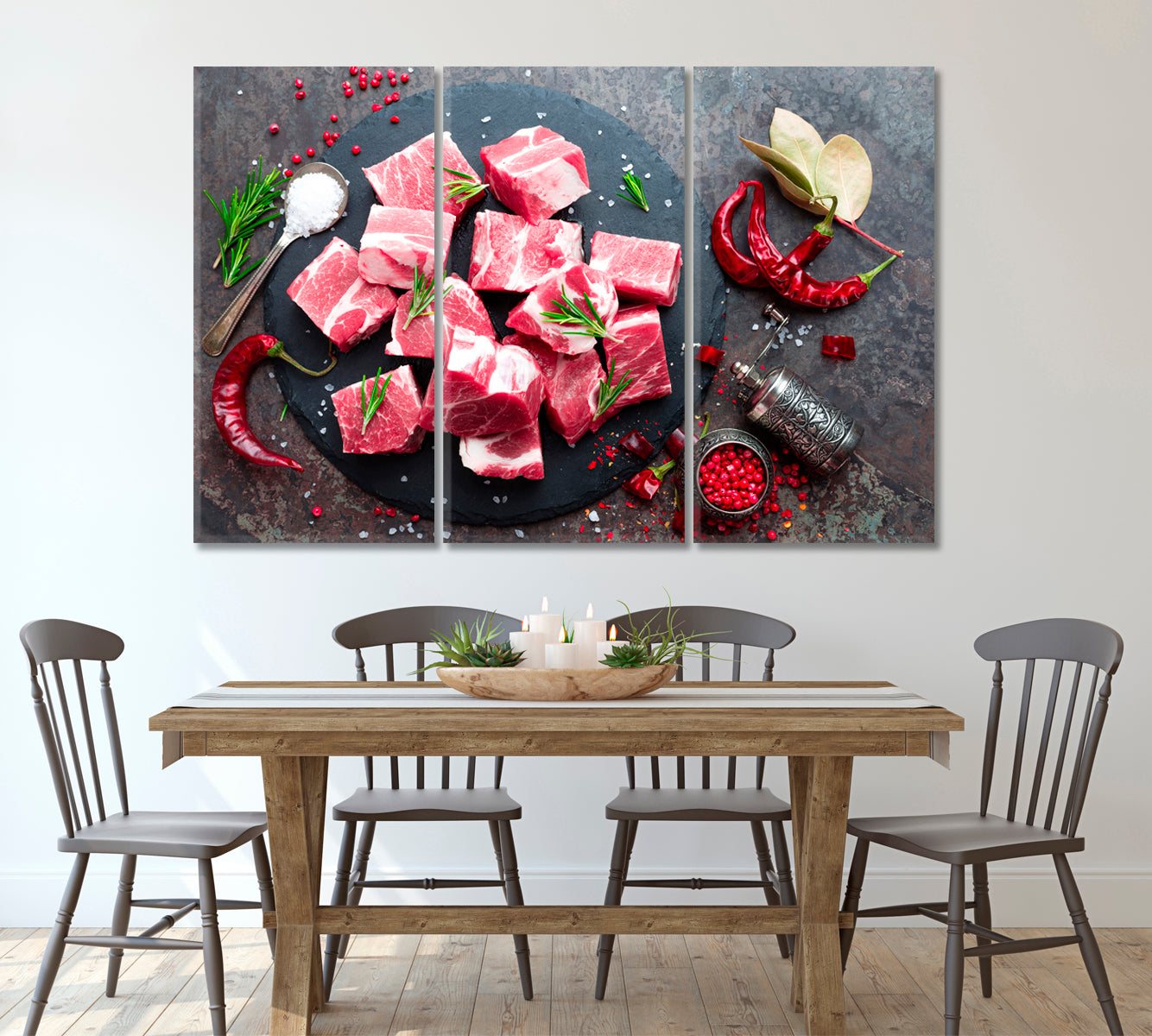 Raw Sliced Meat Canvas Print ArtLexy 3 Panels 36"x24" inches 