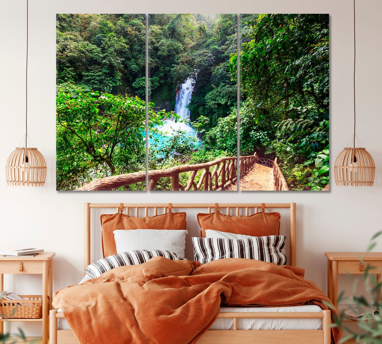 Waterfall in Rainforest of Costa Rica Canvas Print ArtLexy 3 Panels 36"x24" inches 