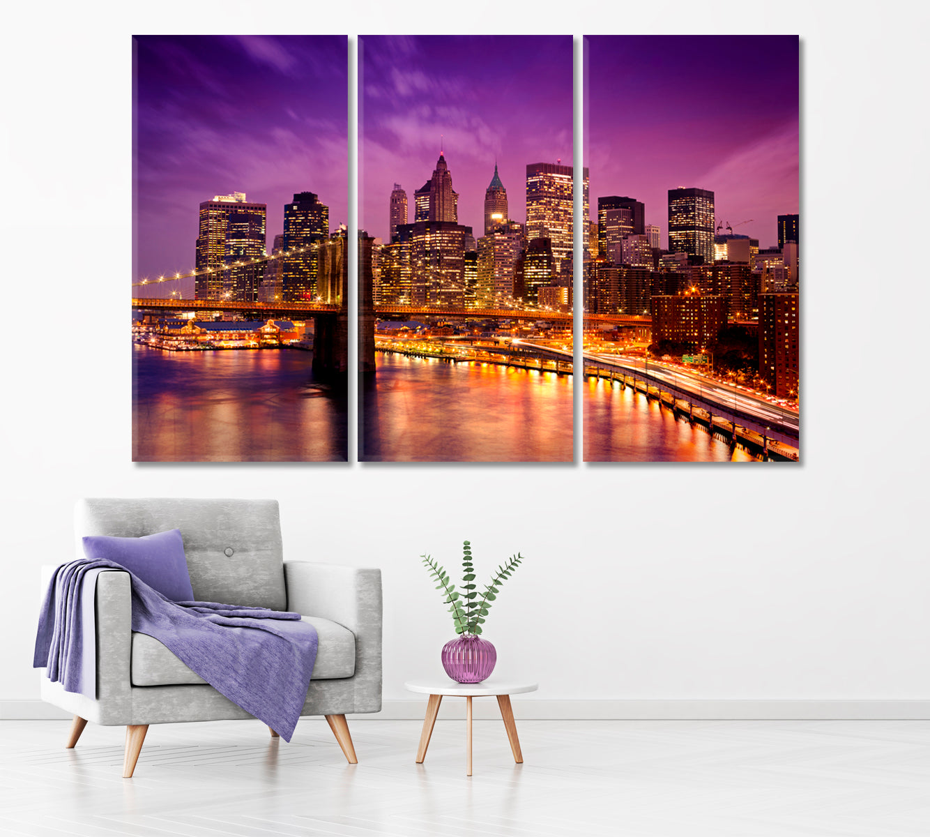 New York Downtown Skyline Canvas Print ArtLexy 3 Panels 36"x24" inches 