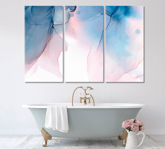 Blue and Pink Fluid Marble Canvas Print ArtLexy 3 Panels 36"x24" inches 