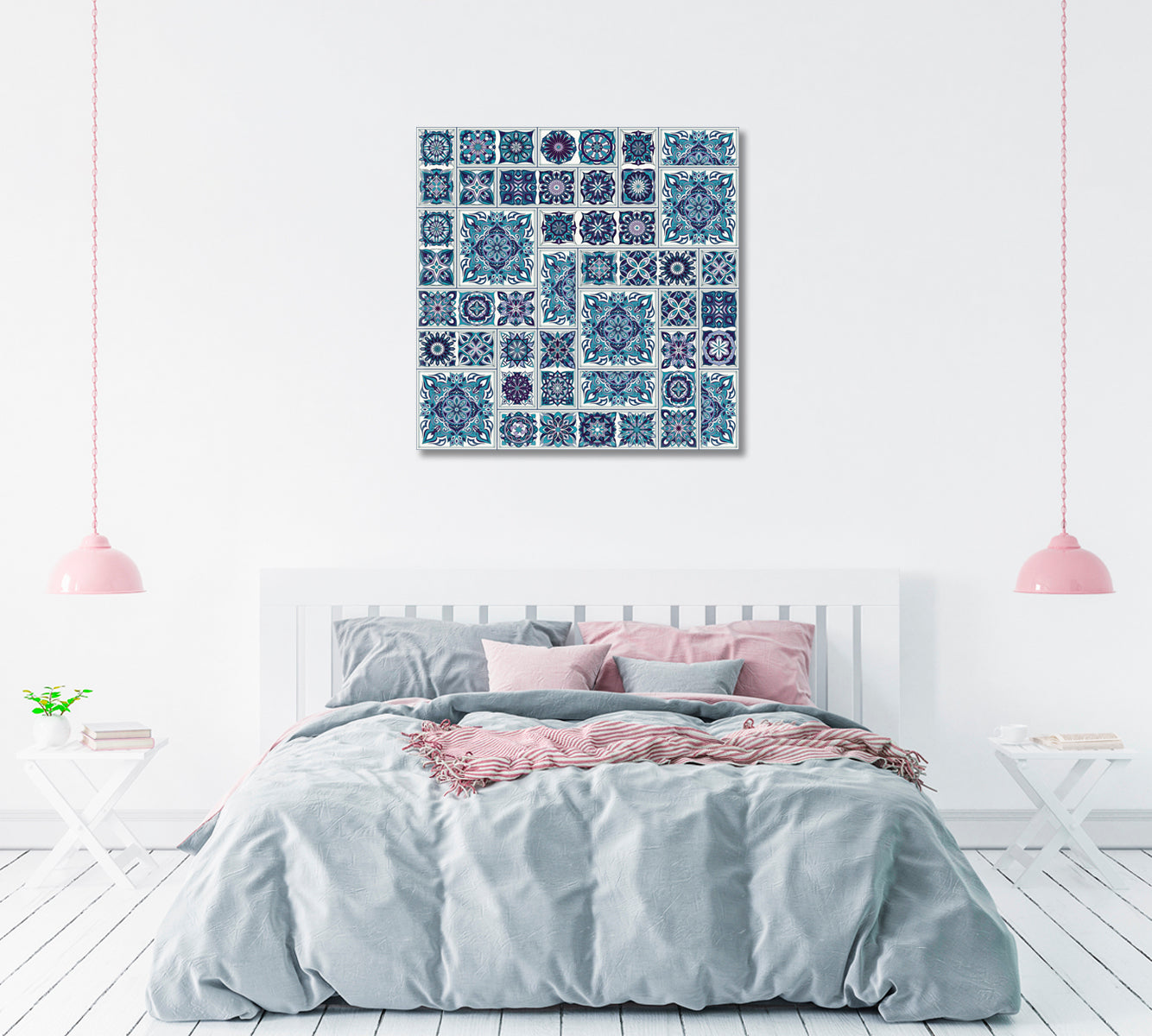 Blue Vintage Mandala Pattern Canvas Print ArtLexy   