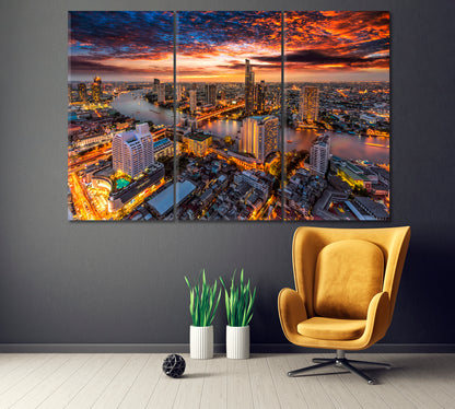 Bangkok at Night Canvas Print ArtLexy 3 Panels 36"x24" inches 