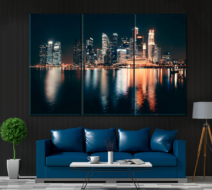 Singapore Skyline at Night Canvas Print ArtLexy 3 Panels 36"x24" inches 